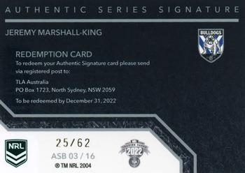 2022 NRL Traders - Authentic Signatures Black Redemption #ASB03 Jeremy Marshall-King Back